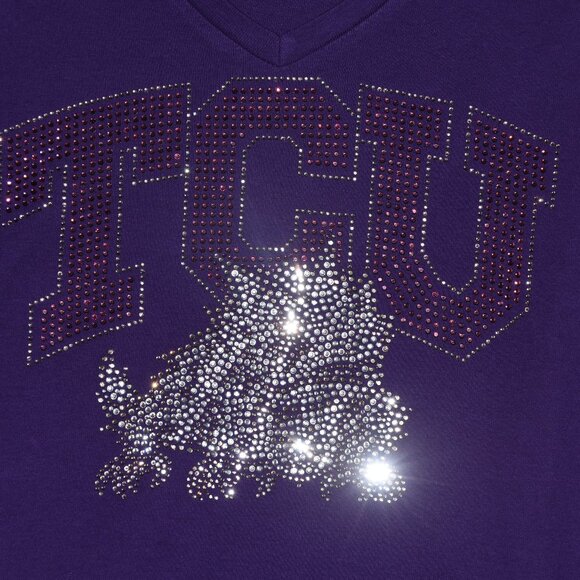 TCU  rhinestone  purple Vneck  long Sleeve Shirt XS S M L XL XXL 1X 2X,3X,4X,5X - Picture 4 of 7